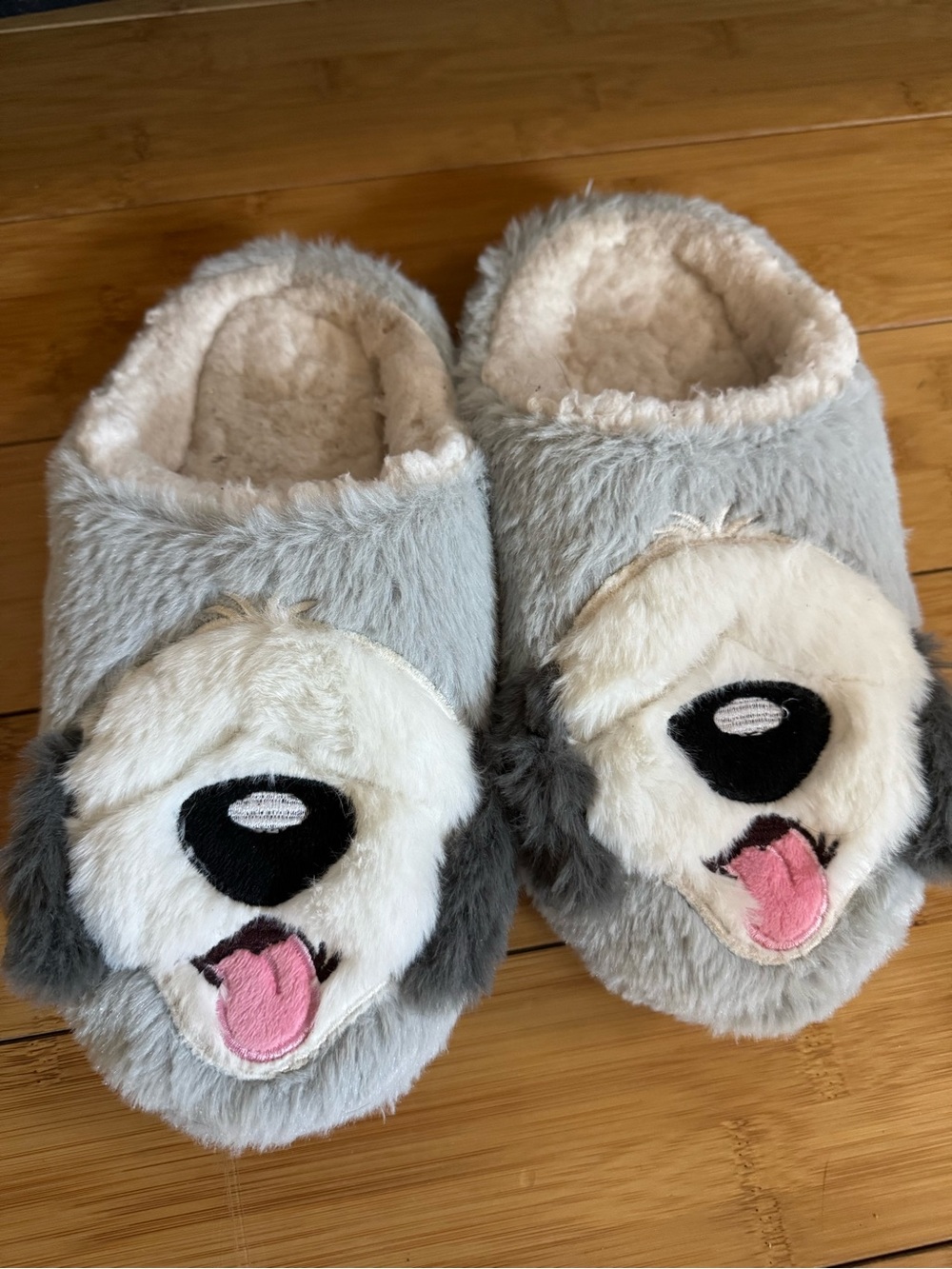 Doodle Dog Plush Slip-On Slippers with Dot-Textured Insole